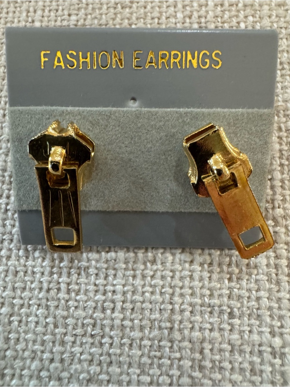 Vintage Zipper Stud Earrings Pierced Ear Gold Tone Fashion Inspired